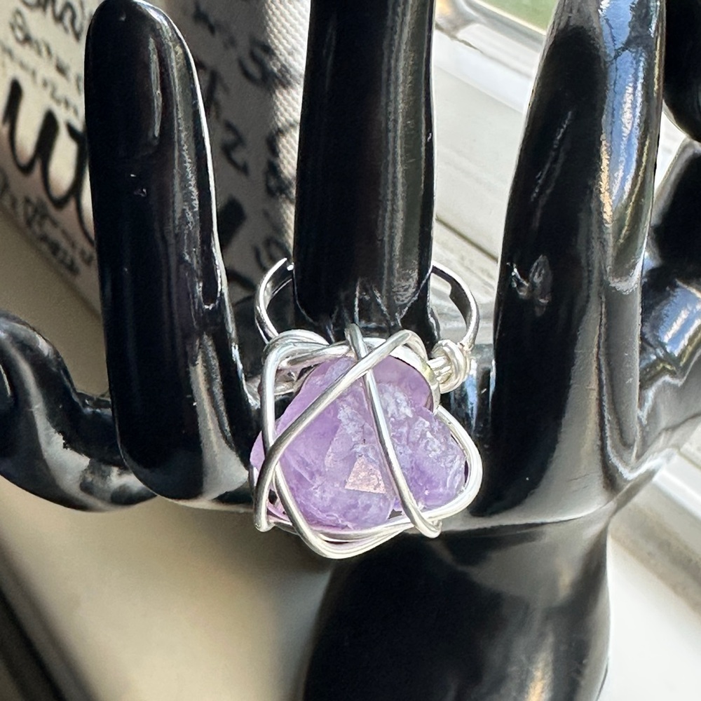 Copper Wire-Wrapped (Silver) Amethyst Ring Handmade with Love ☮️❤️🔆